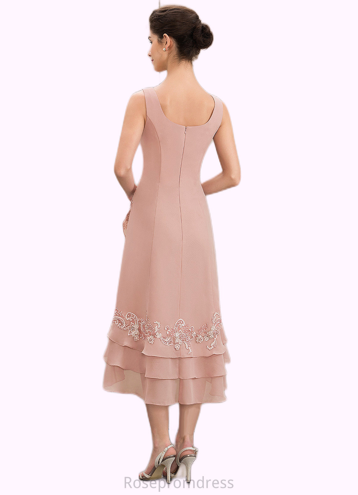 Skylar A-Line Square Neckline Asymmetrical Chiffon Mother of the Bride Dress With Appliques Lace Cascading Ruffles SRS126P0014978