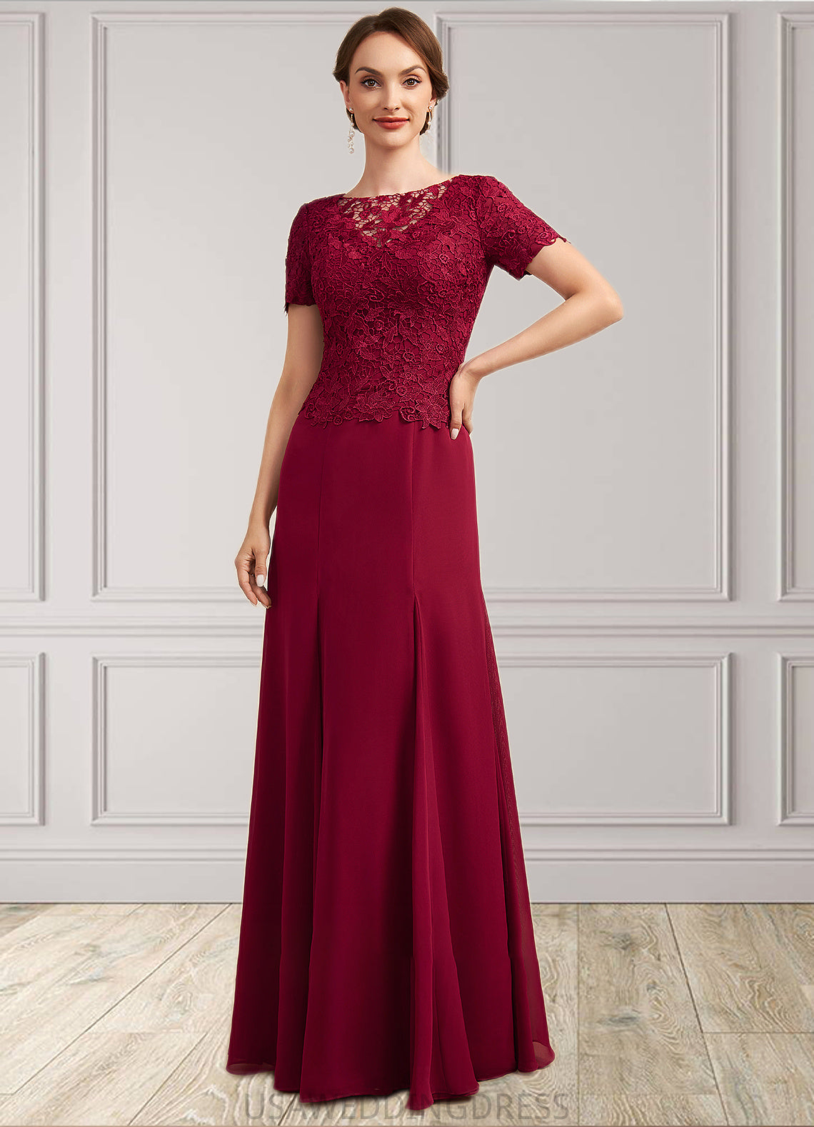 Alissa Trumpet/Mermaid Scoop Neck Floor-Length Chiffon Lace Mother of the Bride Dress DS126P0014979