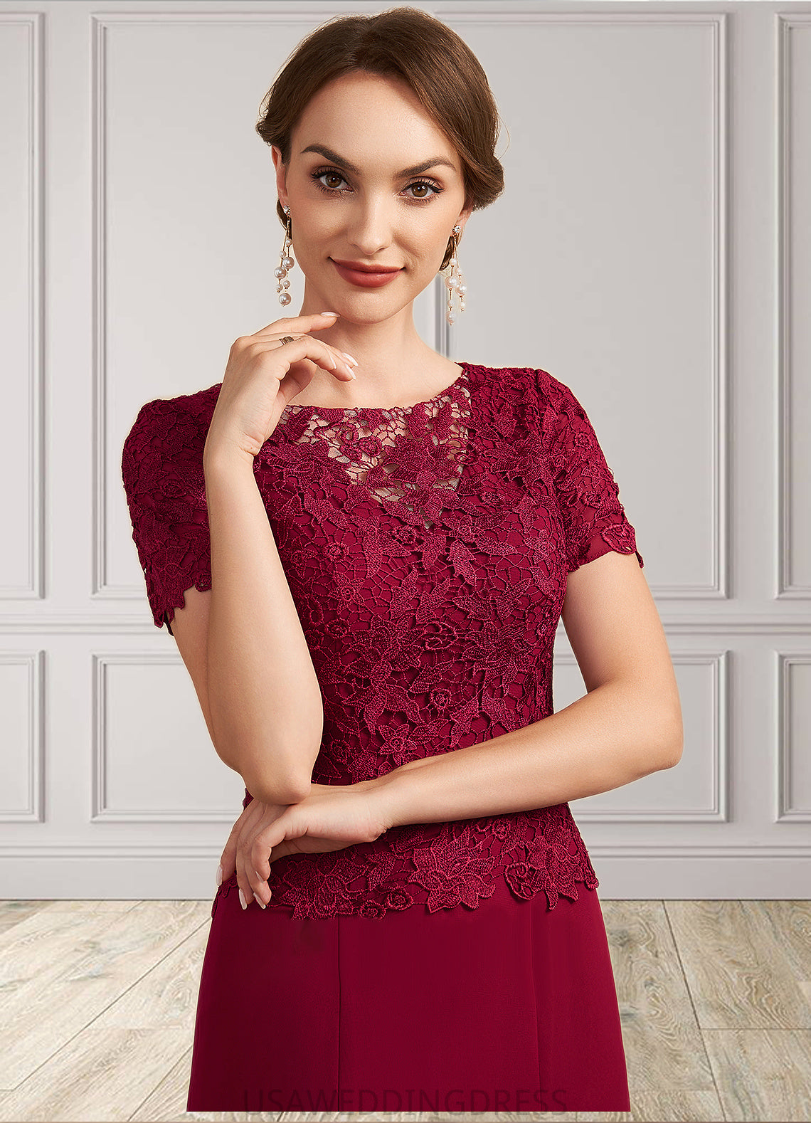 Alissa Trumpet/Mermaid Scoop Neck Floor-Length Chiffon Lace Mother of the Bride Dress DS126P0014979