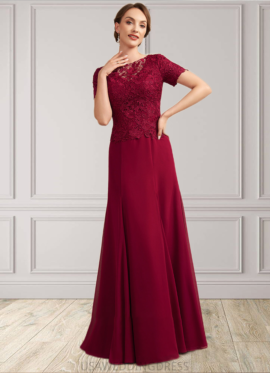Alissa Trumpet/Mermaid Scoop Neck Floor-Length Chiffon Lace Mother of the Bride Dress DS126P0014979