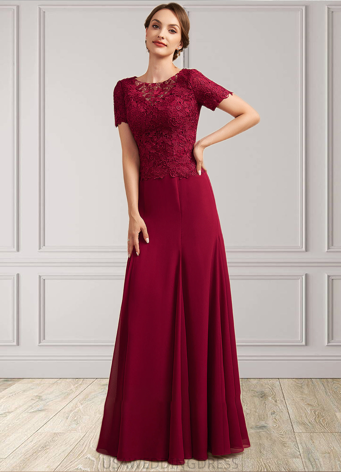 Alissa Trumpet/Mermaid Scoop Neck Floor-Length Chiffon Lace Mother of the Bride Dress DS126P0014979