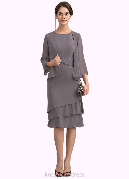 Elliana A-Line Scoop Neck Knee-Length Chiffon Mother of the Bride Dress With Cascading Ruffles SRS126P0014981