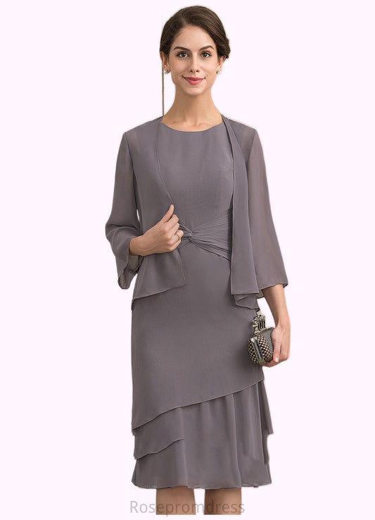 Elliana A-Line Scoop Neck Knee-Length Chiffon Mother of the Bride Dress With Cascading Ruffles SRS126P0014981