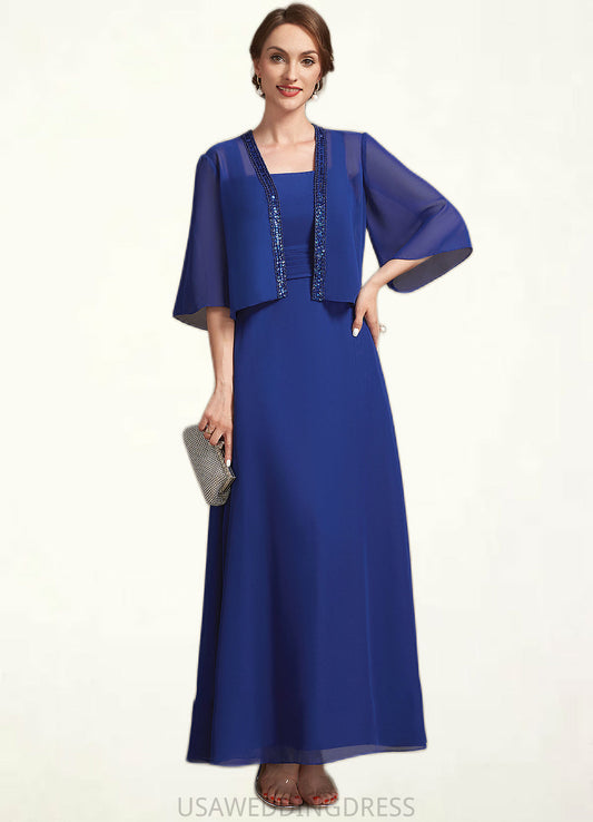 Elsa A-Line Square Neckline Ankle-Length Chiffon Mother of the Bride Dress With Ruffle DS126P0014982
