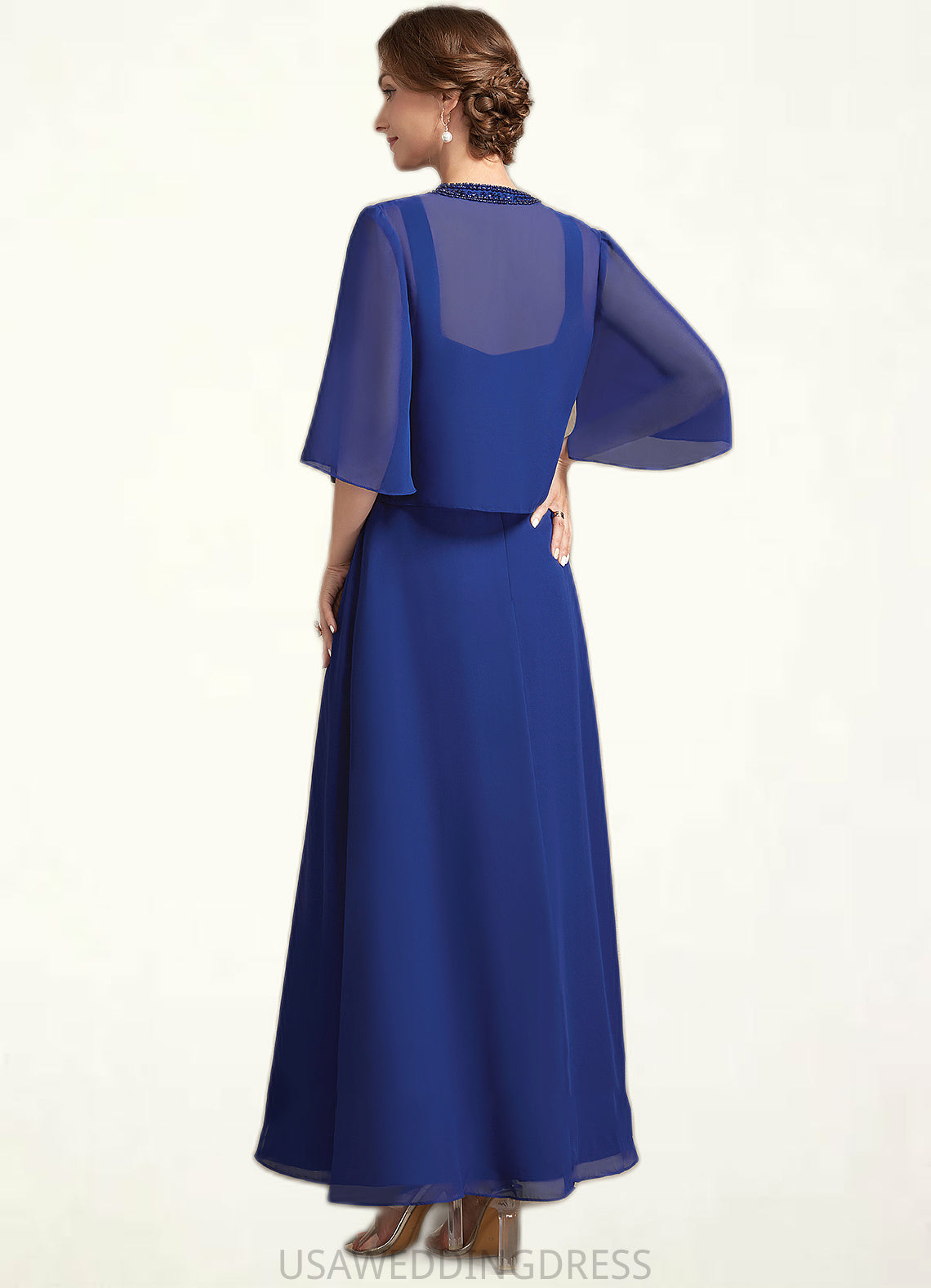 Elsa A-Line Square Neckline Ankle-Length Chiffon Mother of the Bride Dress With Ruffle DS126P0014982