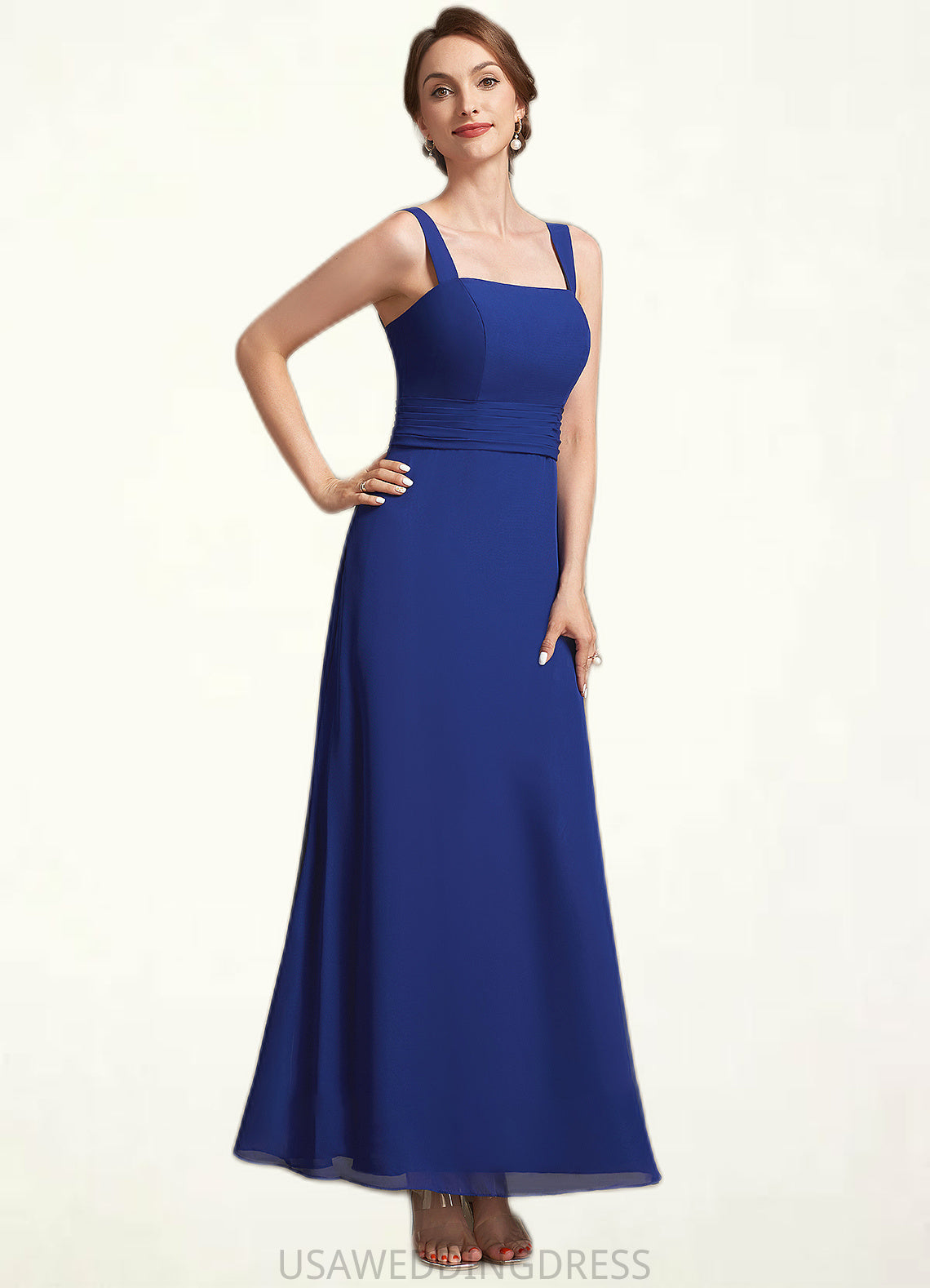 Elsa A-Line Square Neckline Ankle-Length Chiffon Mother of the Bride Dress With Ruffle DS126P0014982