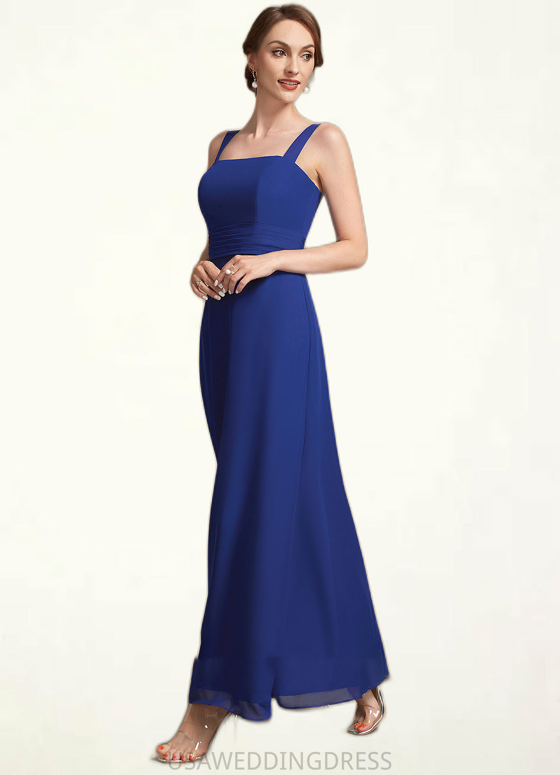 Elsa A-Line Square Neckline Ankle-Length Chiffon Mother of the Bride Dress With Ruffle DS126P0014982