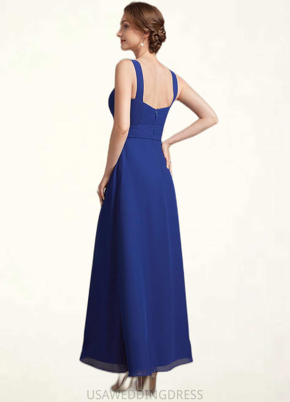 Elsa A-Line Square Neckline Ankle-Length Chiffon Mother of the Bride Dress With Ruffle DS126P0014982