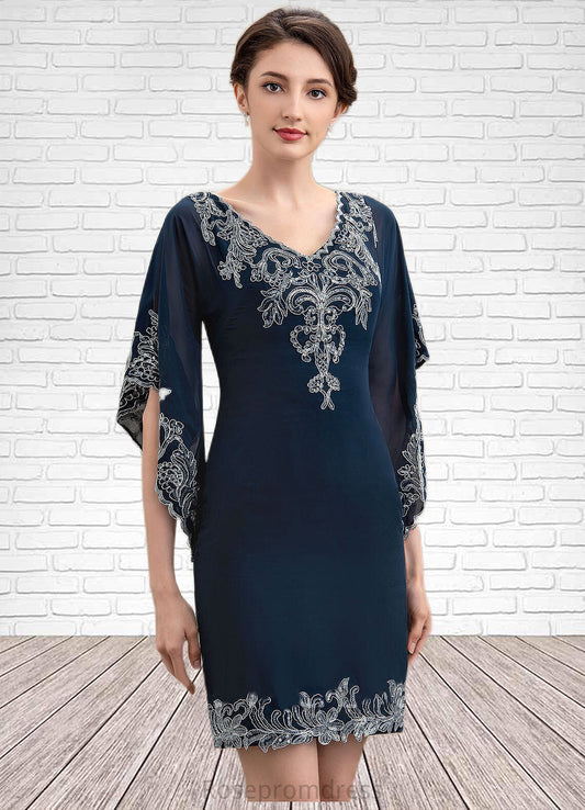 Elyse Sheath/Column V-neck Knee-Length Chiffon Lace Mother of the Bride Dress With Sequins SRS126P0014983