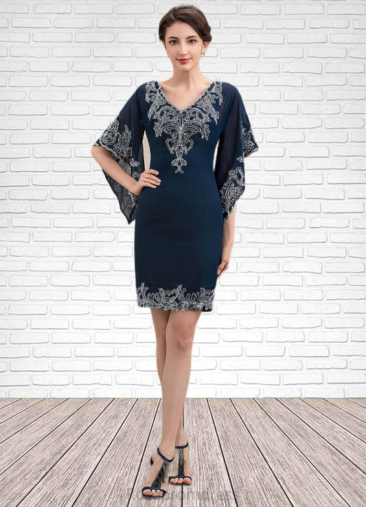 Elyse Sheath/Column V-neck Knee-Length Chiffon Lace Mother of the Bride Dress With Sequins SRS126P0014983