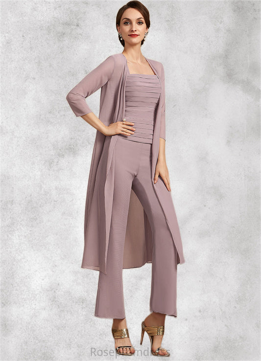 Jade Jumpsuit/Pantsuit Square Neckline Ankle-Length Chiffon Mother of the Bride Dress With Ruffle SRS126P0014984