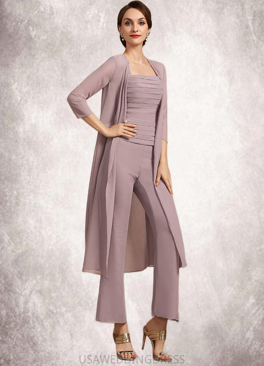 Serenity Jumpsuit/Pantsuit Square Neckline Ankle-Length Chiffon Mother of the Bride Dress With Ruffle DS126P0014984
