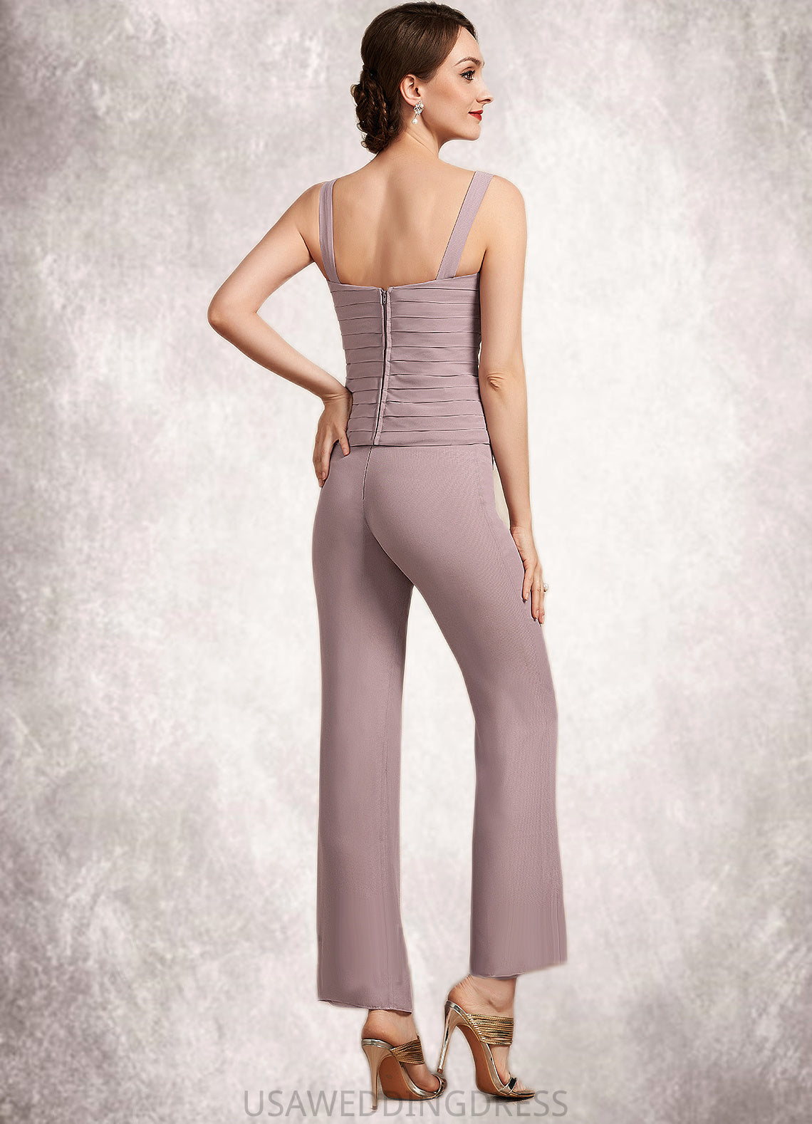 Serenity Jumpsuit/Pantsuit Square Neckline Ankle-Length Chiffon Mother of the Bride Dress With Ruffle DS126P0014984