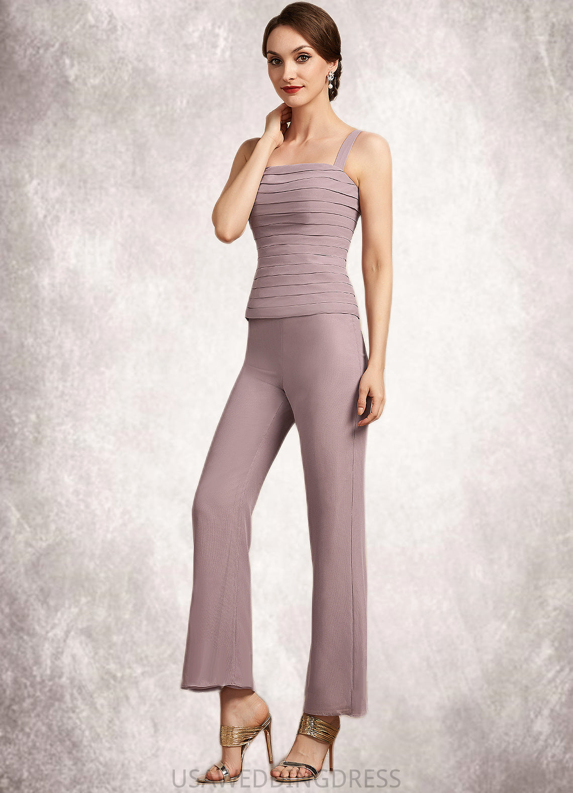Serenity Jumpsuit/Pantsuit Square Neckline Ankle-Length Chiffon Mother of the Bride Dress With Ruffle DS126P0014984