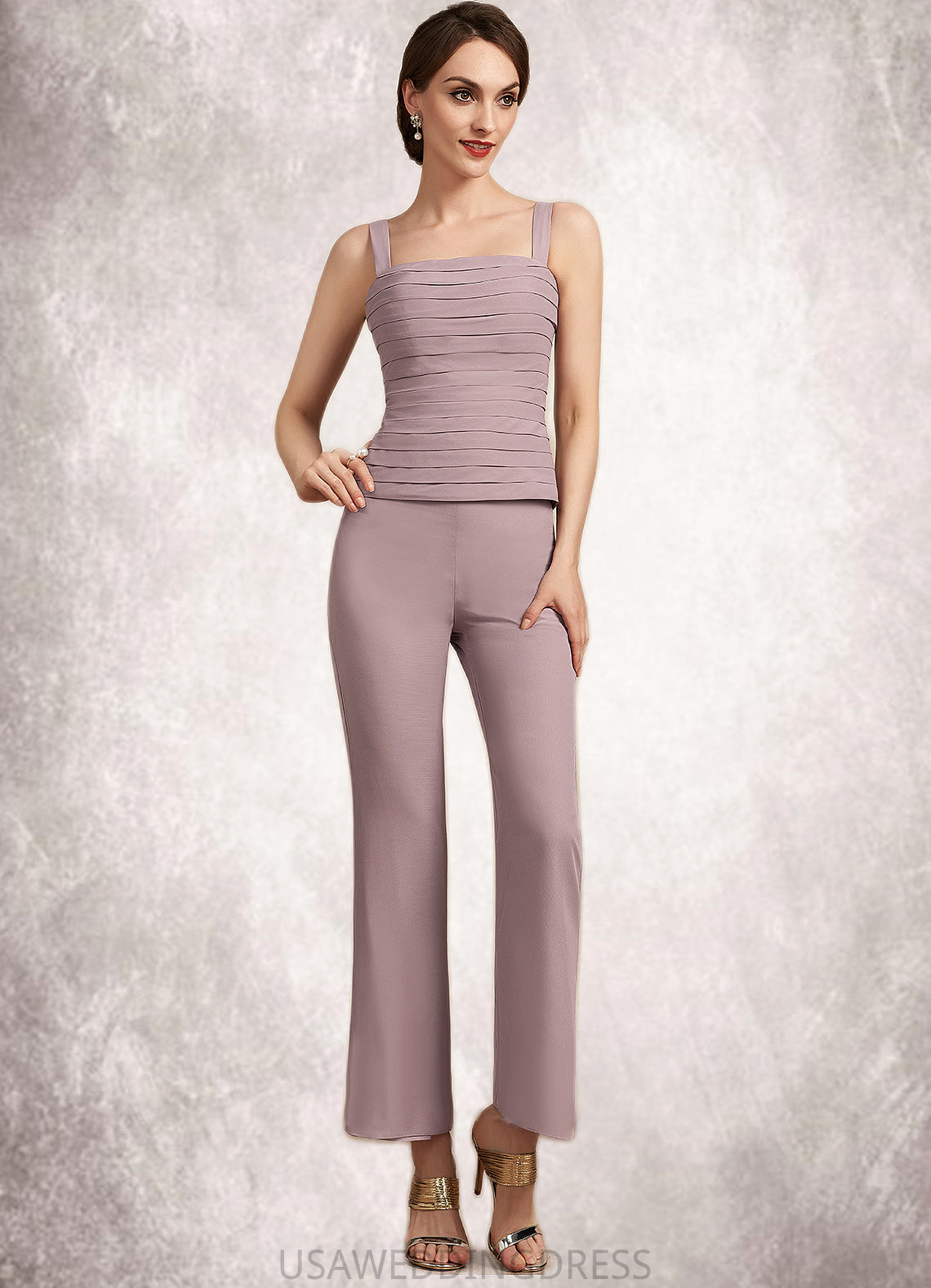 Serenity Jumpsuit/Pantsuit Square Neckline Ankle-Length Chiffon Mother of the Bride Dress With Ruffle DS126P0014984