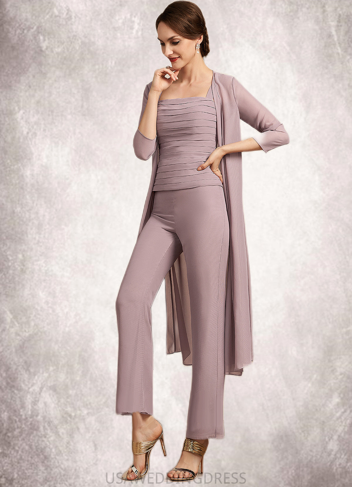 Serenity Jumpsuit/Pantsuit Square Neckline Ankle-Length Chiffon Mother of the Bride Dress With Ruffle DS126P0014984