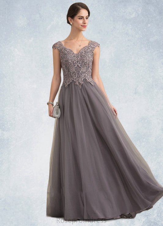 Marisol A-Line/Princess V-neck Floor-Length Tulle Lace Mother of the Bride Dress With Sequins SRS126P0014985