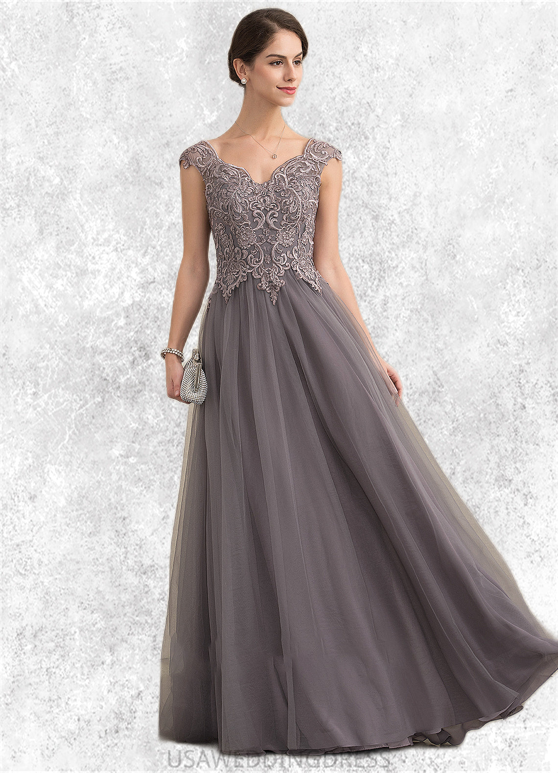 Amira A-Line/Princess V-neck Floor-Length Tulle Lace Mother of the Bride Dress With Sequins DS126P0014985