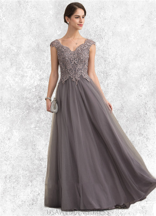 Amira A-Line/Princess V-neck Floor-Length Tulle Lace Mother of the Bride Dress With Sequins DS126P0014985