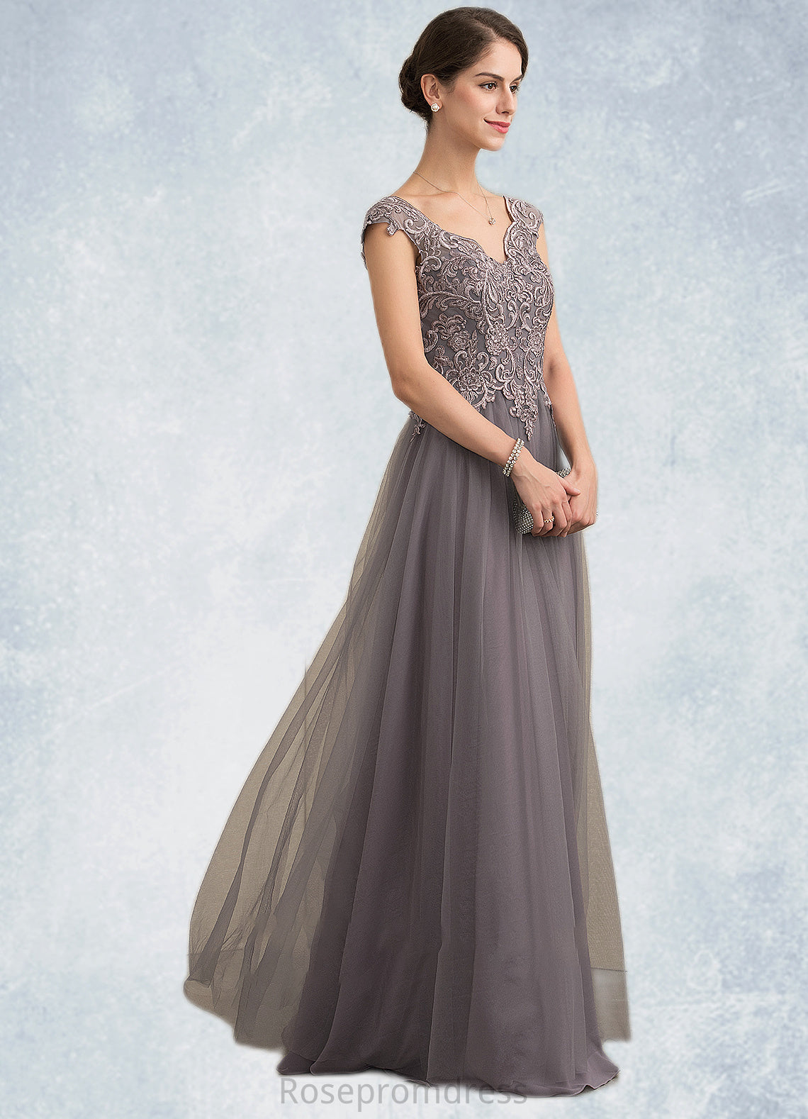Marisol A-Line/Princess V-neck Floor-Length Tulle Lace Mother of the Bride Dress With Sequins SRS126P0014985