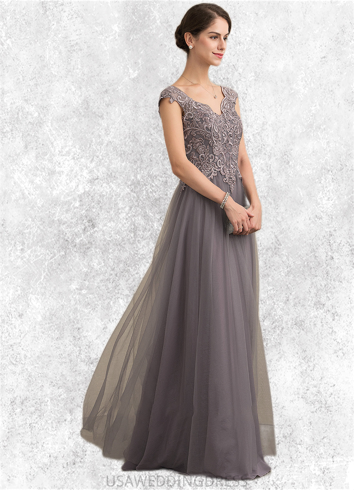 Amira A-Line/Princess V-neck Floor-Length Tulle Lace Mother of the Bride Dress With Sequins DS126P0014985