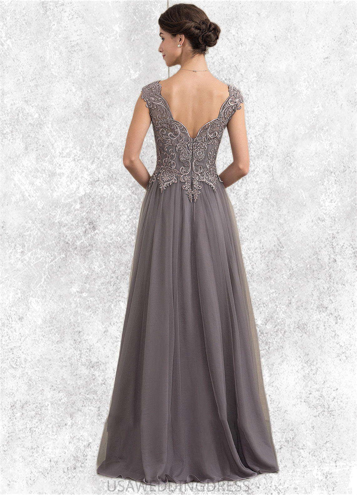 Amira A-Line/Princess V-neck Floor-Length Tulle Lace Mother of the Bride Dress With Sequins DS126P0014985
