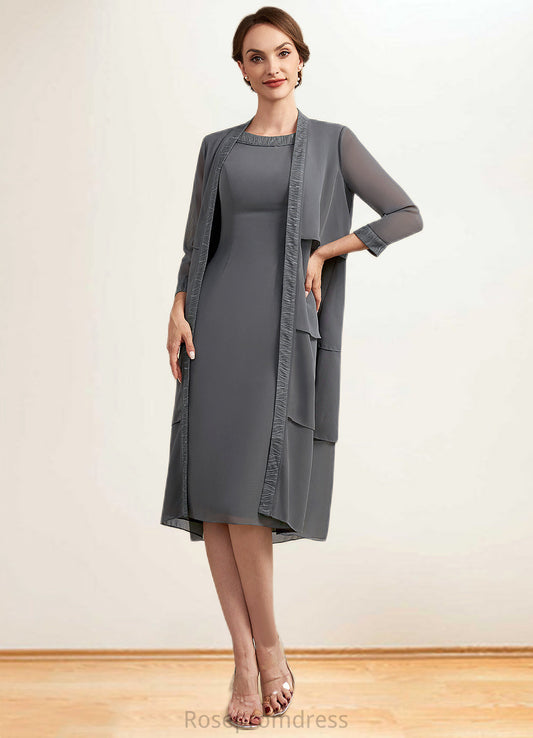 Tamia Sheath/Column Scoop Neck Knee-Length Chiffon Mother of the Bride Dress With Lace SRS126P0014986