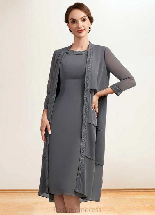 Tamia Sheath/Column Scoop Neck Knee-Length Chiffon Mother of the Bride Dress With Lace SRS126P0014986