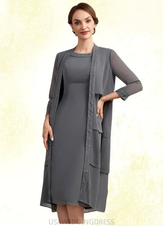 Mia Sheath/Column Scoop Neck Knee-Length Chiffon Mother of the Bride Dress With Lace DS126P0014986