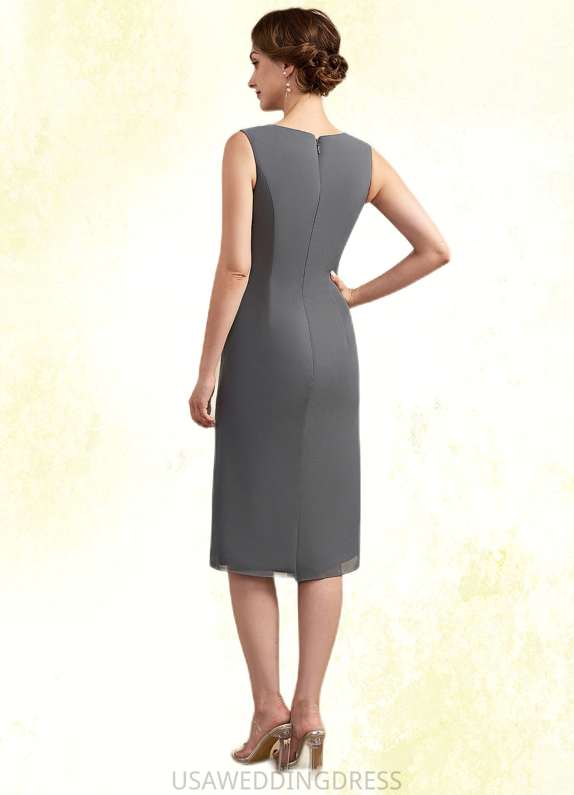 Mia Sheath/Column Scoop Neck Knee-Length Chiffon Mother of the Bride Dress With Lace DS126P0014986