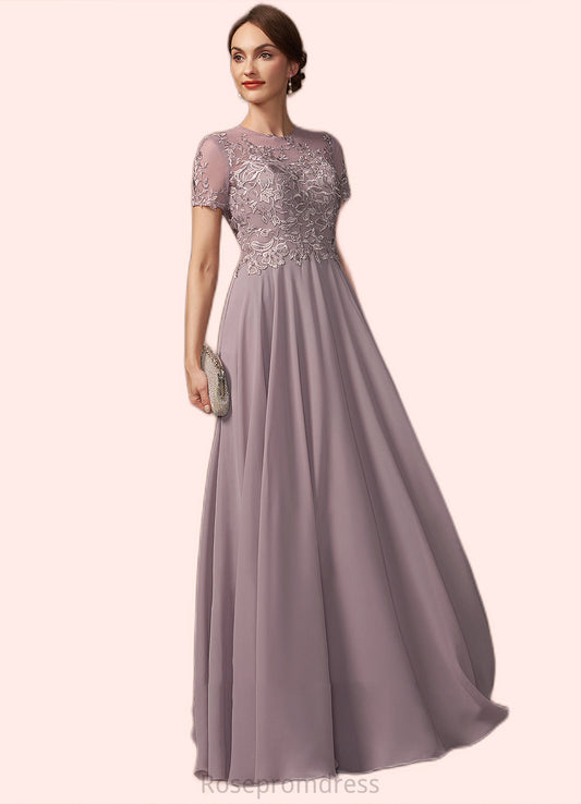 Livia A-Line Scoop Neck Floor-Length Chiffon Lace Mother of the Bride Dress With Beading Sequins SRS126P0014987