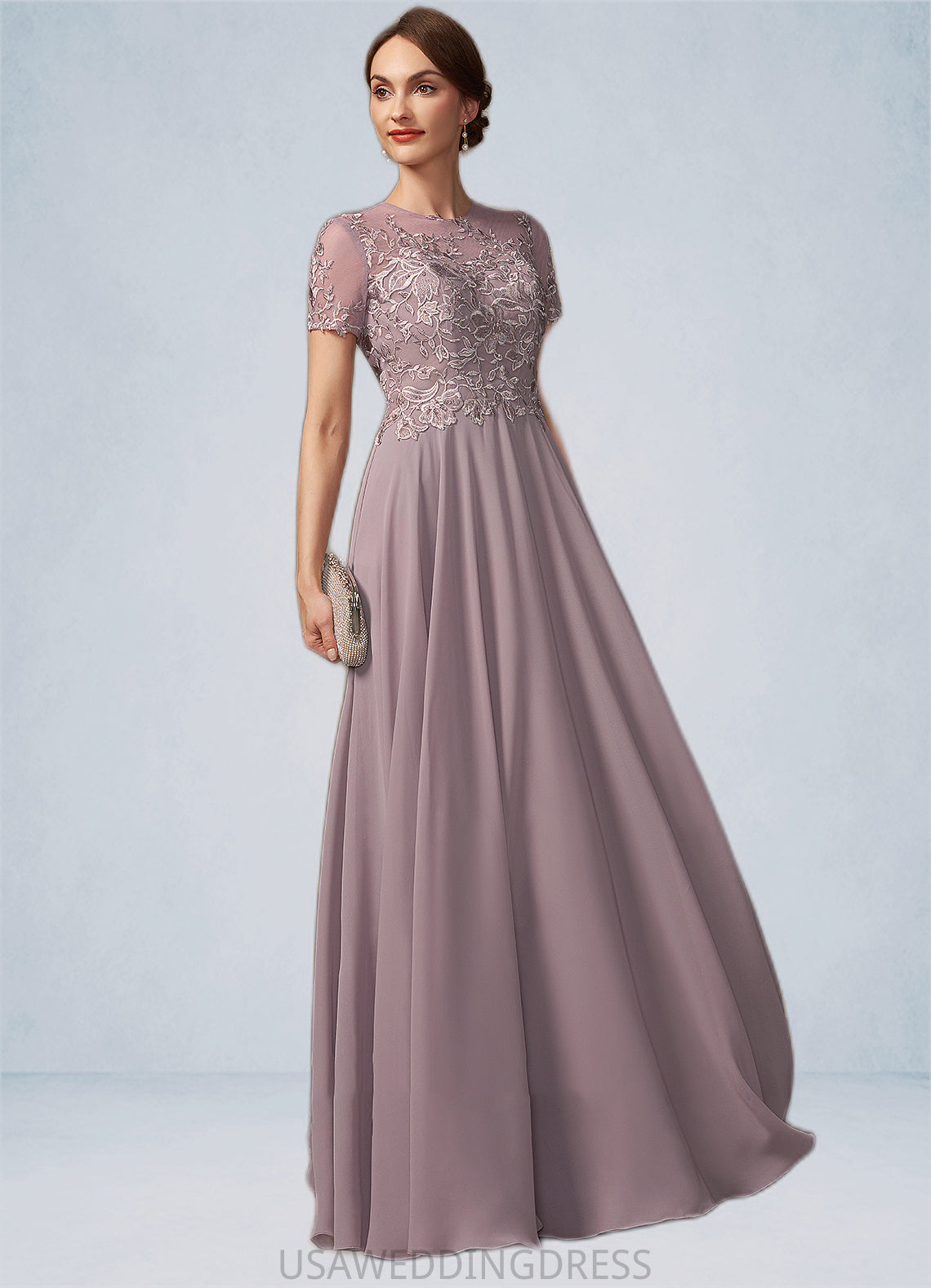 Norma A-Line Scoop Neck Floor-Length Chiffon Lace Mother of the Bride Dress With Beading Sequins DS126P0014987
