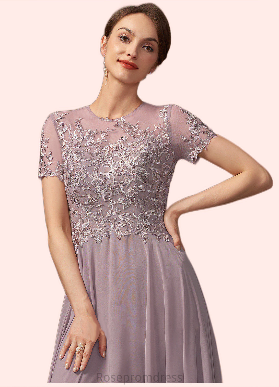 Livia A-Line Scoop Neck Floor-Length Chiffon Lace Mother of the Bride Dress With Beading Sequins SRS126P0014987