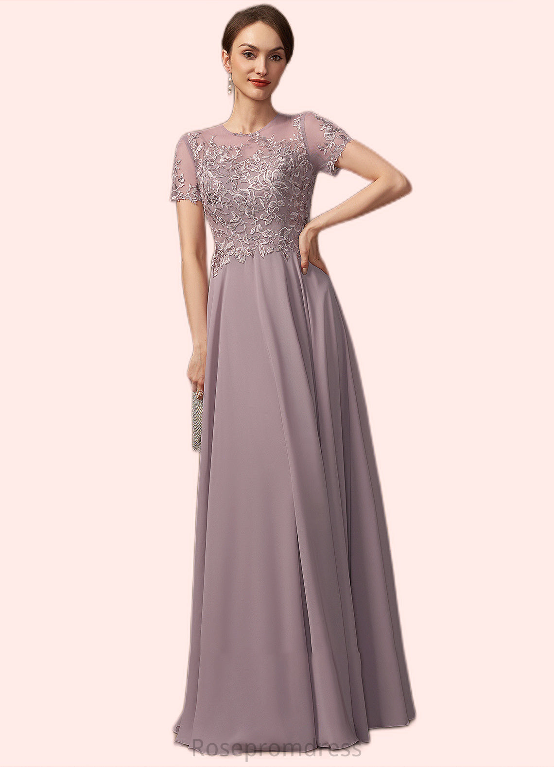 Livia A-Line Scoop Neck Floor-Length Chiffon Lace Mother of the Bride Dress With Beading Sequins SRS126P0014987