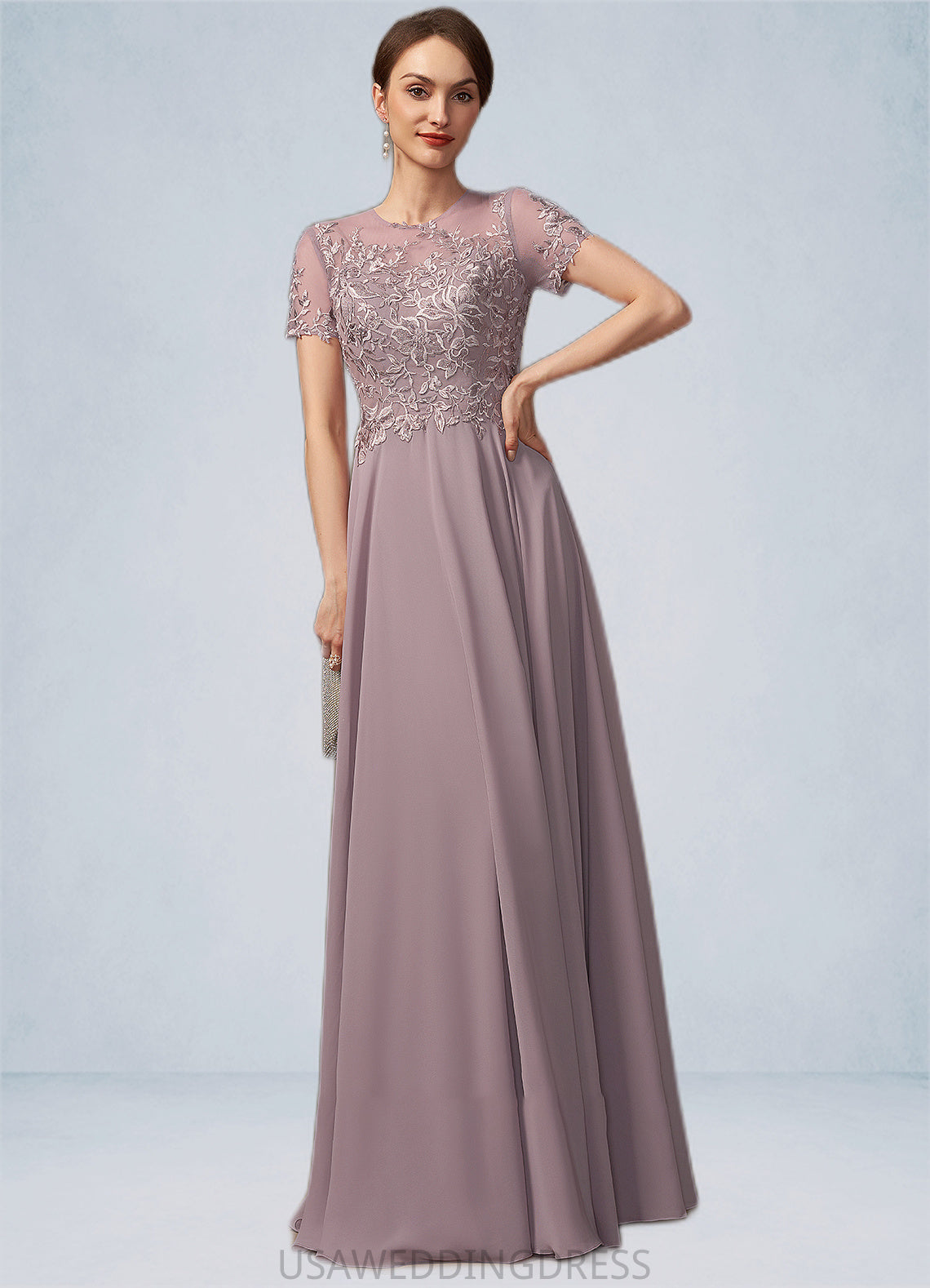 Norma A-Line Scoop Neck Floor-Length Chiffon Lace Mother of the Bride Dress With Beading Sequins DS126P0014987