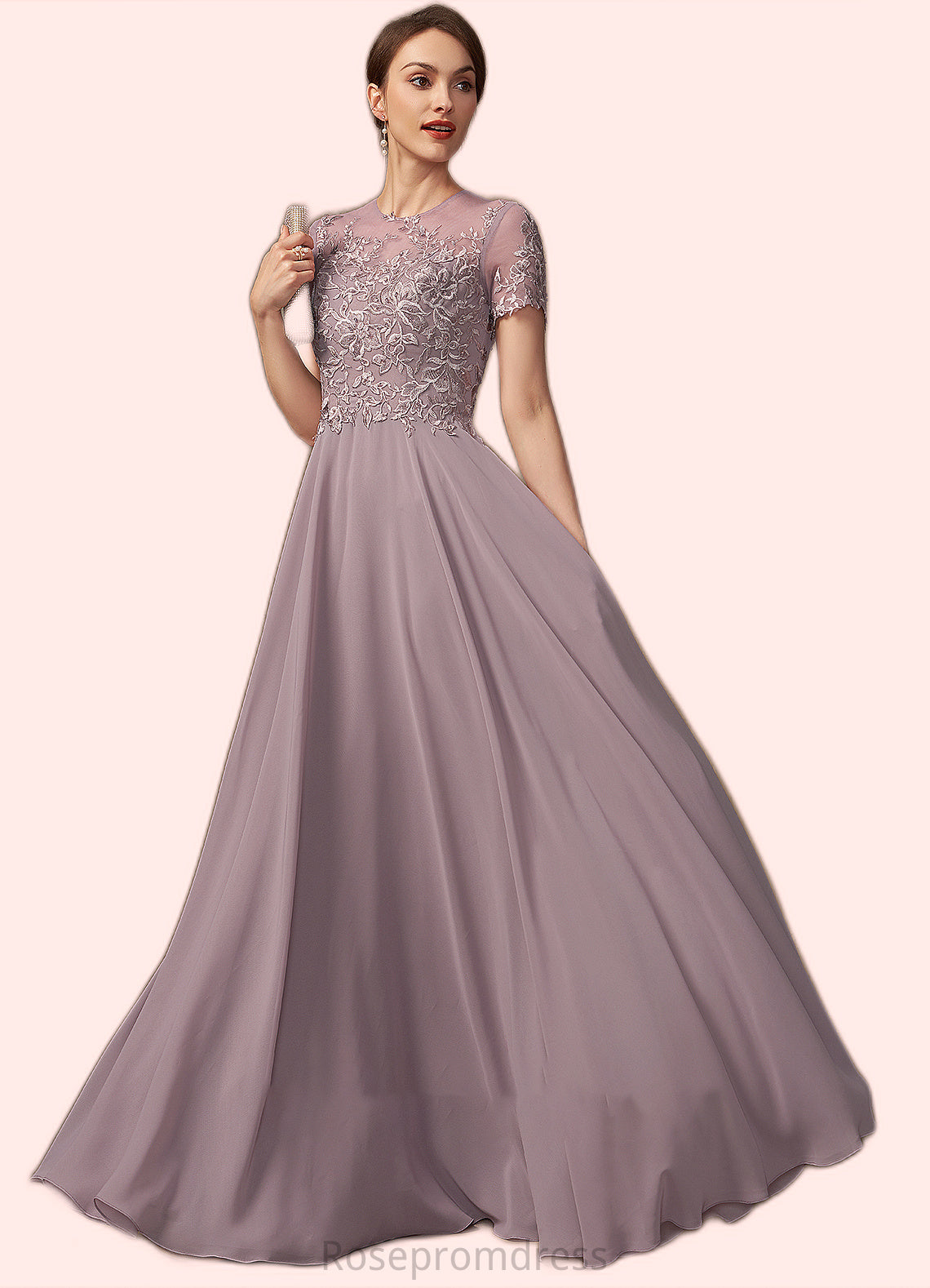 Livia A-Line Scoop Neck Floor-Length Chiffon Lace Mother of the Bride Dress With Beading Sequins SRS126P0014987