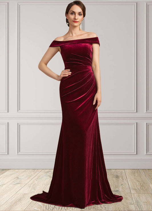Belinda Trumpet/Mermaid Off-the-Shoulder Sweep Train Velvet Mother of the Bride Dress With Ruffle DS126P0014988