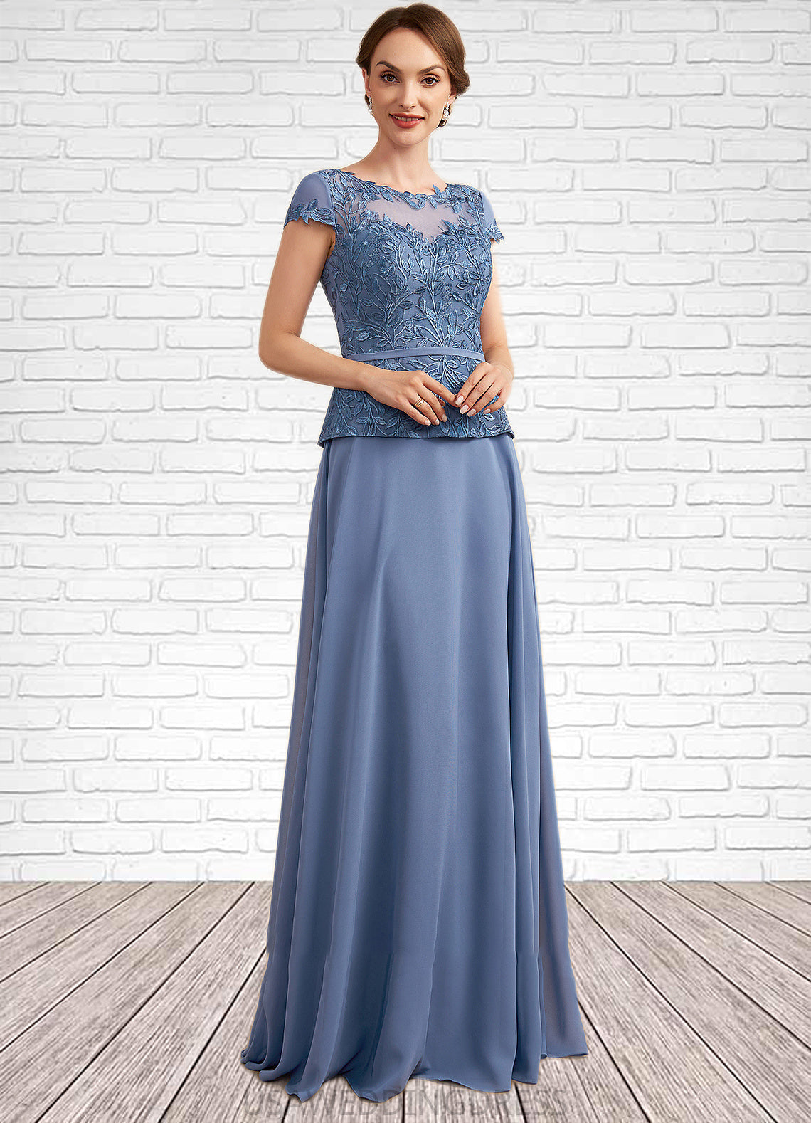 Jadyn A-Line Scoop Neck Floor-Length Chiffon Lace Mother of the Bride Dress DS126P0014989