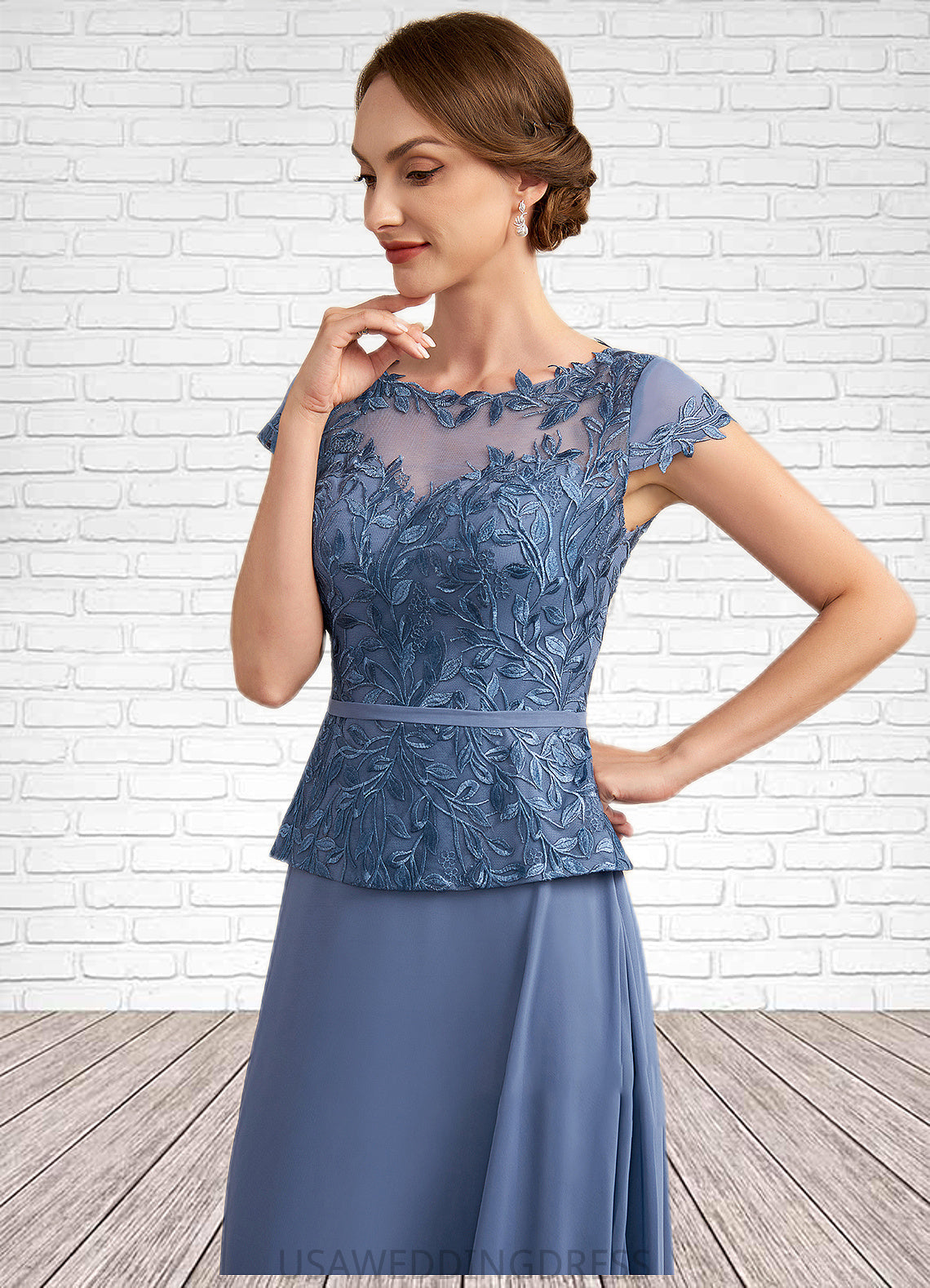 Jadyn A-Line Scoop Neck Floor-Length Chiffon Lace Mother of the Bride Dress DS126P0014989