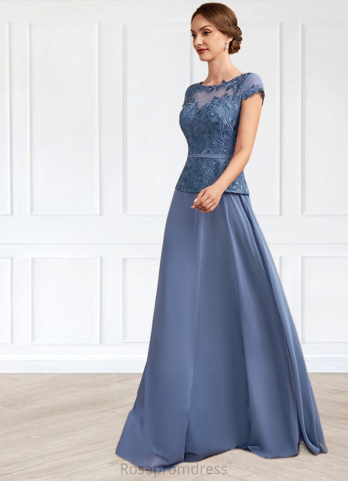Maria A-Line Scoop Neck Floor-Length Chiffon Lace Mother of the Bride Dress SRS126P0014989
