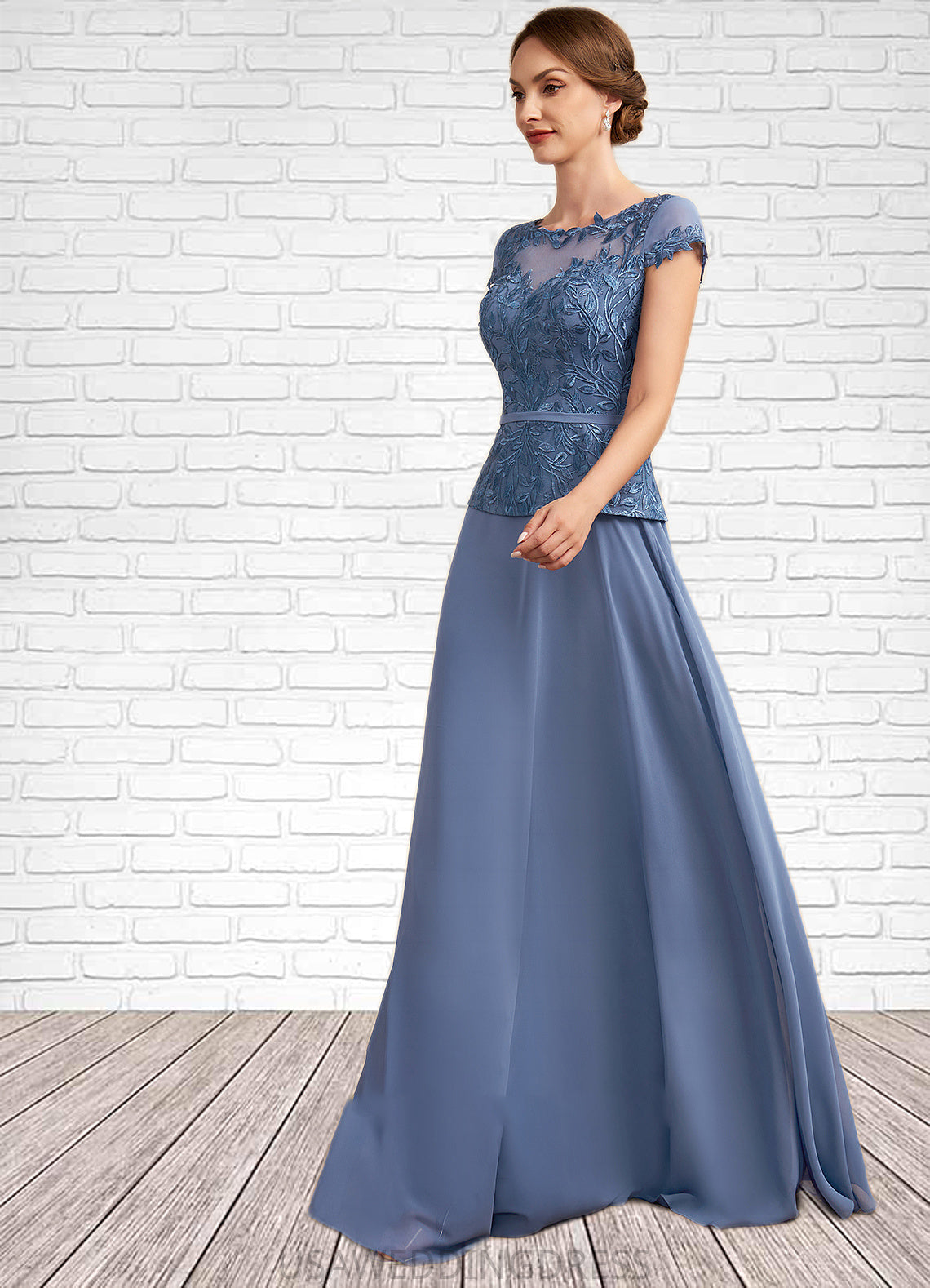 Jadyn A-Line Scoop Neck Floor-Length Chiffon Lace Mother of the Bride Dress DS126P0014989