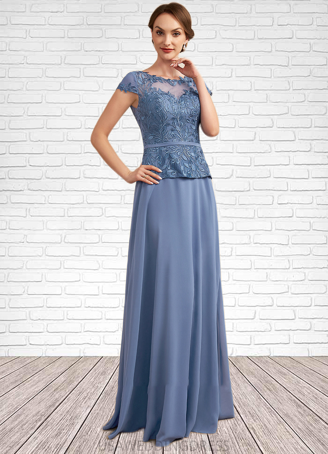 Jadyn A-Line Scoop Neck Floor-Length Chiffon Lace Mother of the Bride Dress DS126P0014989