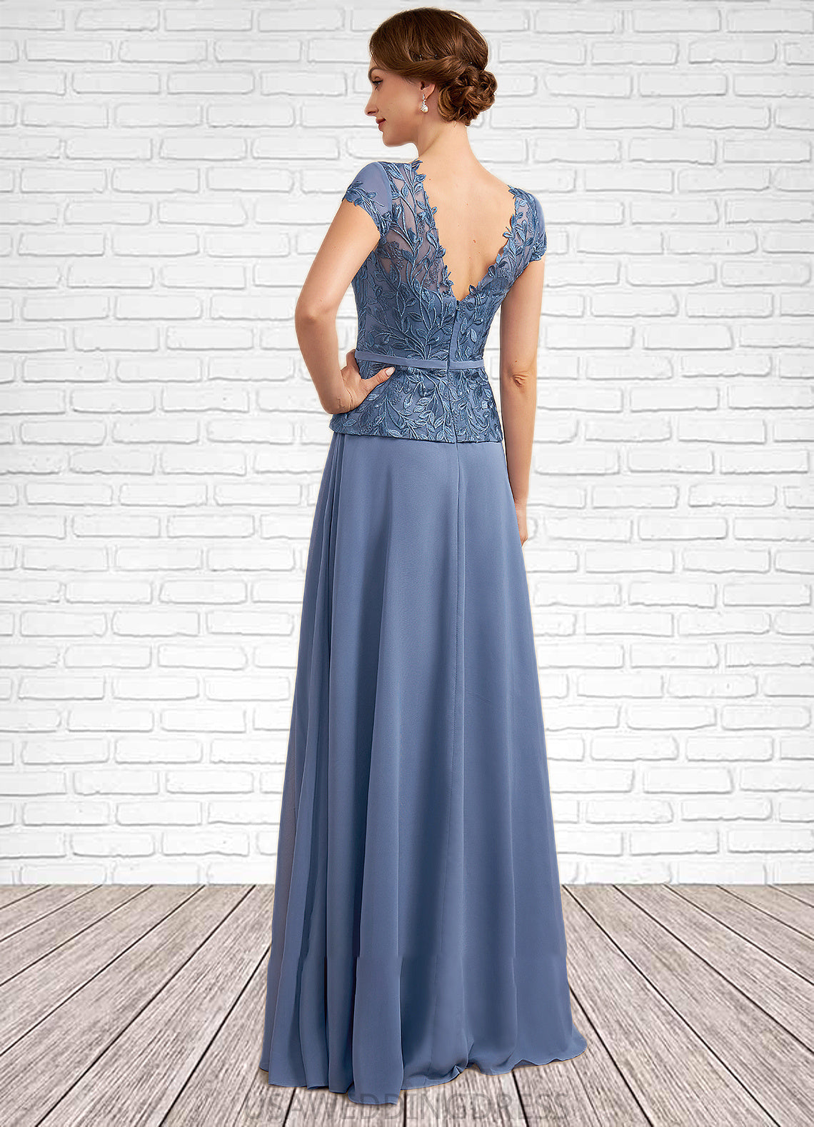 Jadyn A-Line Scoop Neck Floor-Length Chiffon Lace Mother of the Bride Dress DS126P0014989