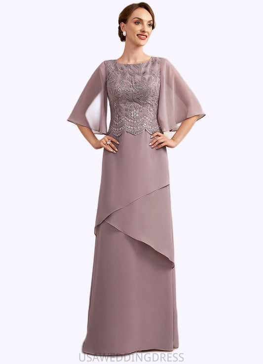 Sage A-Line Scoop Neck Floor-Length Chiffon Lace Mother of the Bride Dress With Sequins Cascading Ruffles DS126P0014991