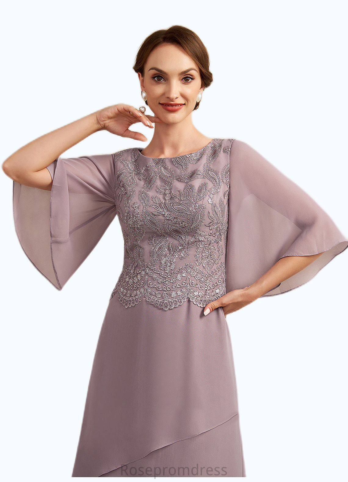 Tamia A-Line Scoop Neck Floor-Length Chiffon Lace Mother of the Bride Dress With Sequins Cascading Ruffles SRS126P0014991