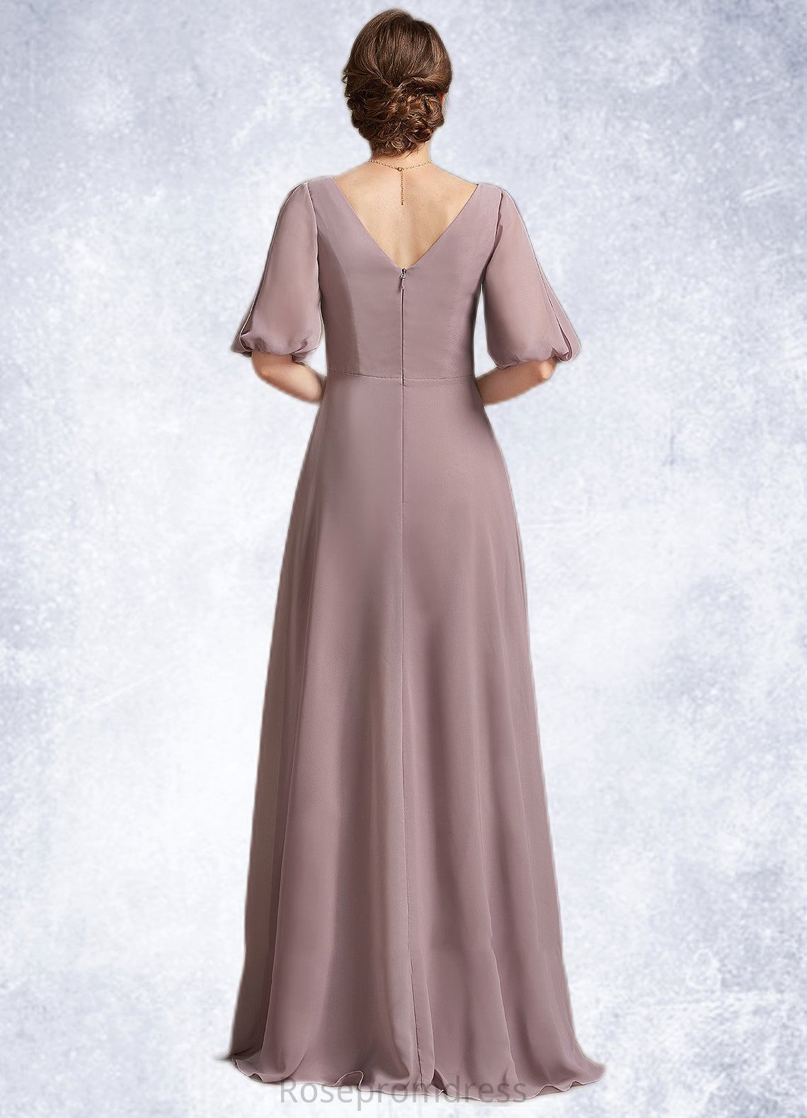 Thalia A-Line V-neck Floor-Length Chiffon Mother of the Bride Dress With Ruffle SRS126P0014992