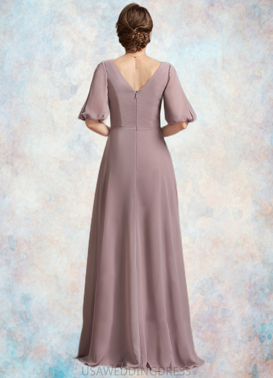 Ella A-Line V-neck Floor-Length Chiffon Mother of the Bride Dress With Ruffle DS126P0014992