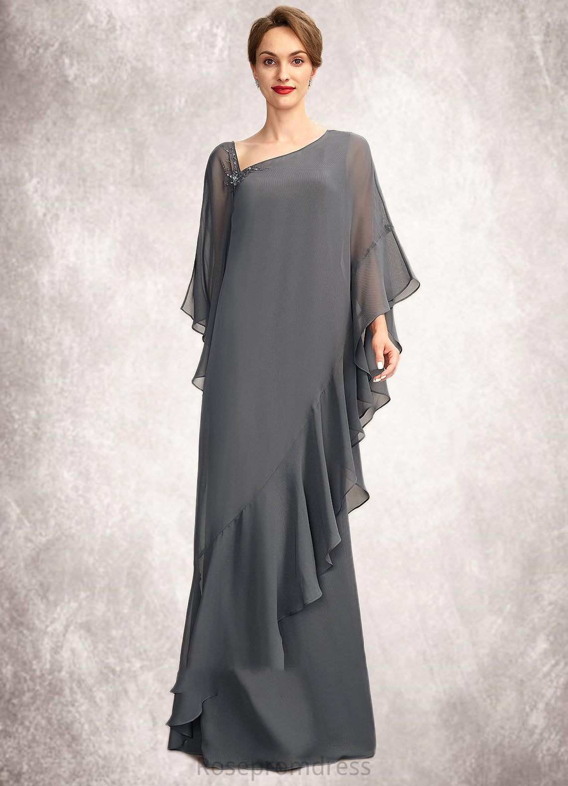 Danika Sheath/Column One-Shoulder Floor-Length Chiffon Mother of the Bride Dress SRS126P0014995