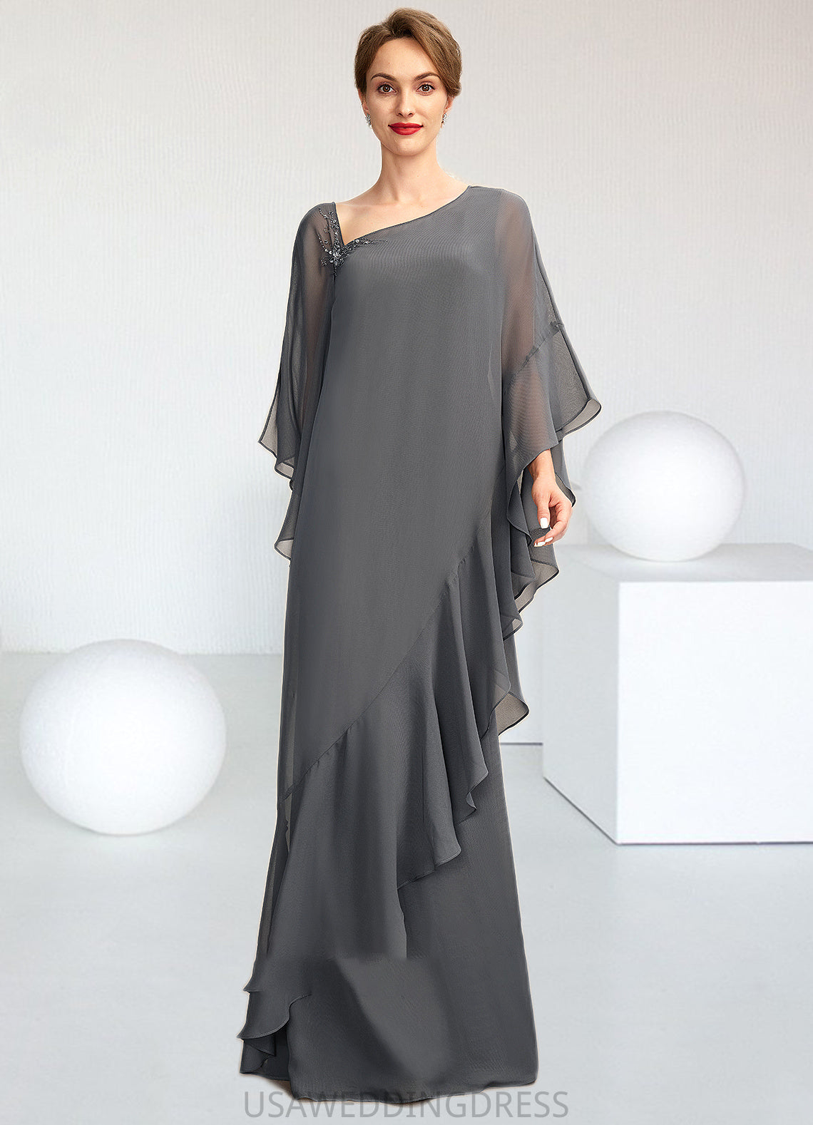 Claire Sheath/Column One-Shoulder Floor-Length Chiffon Mother of the Bride Dress DS126P0014995