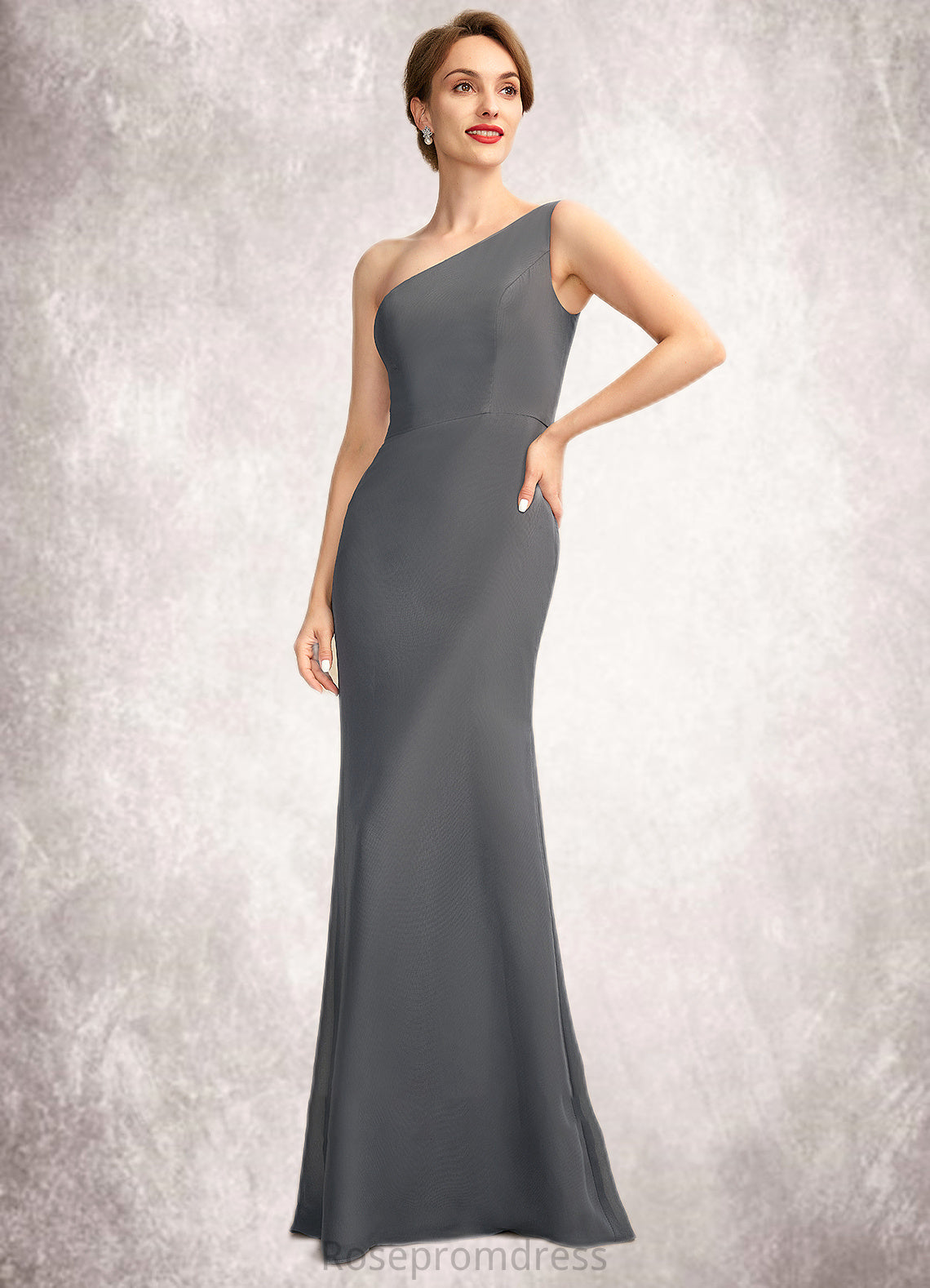 Danika Sheath/Column One-Shoulder Floor-Length Chiffon Mother of the Bride Dress SRS126P0014995